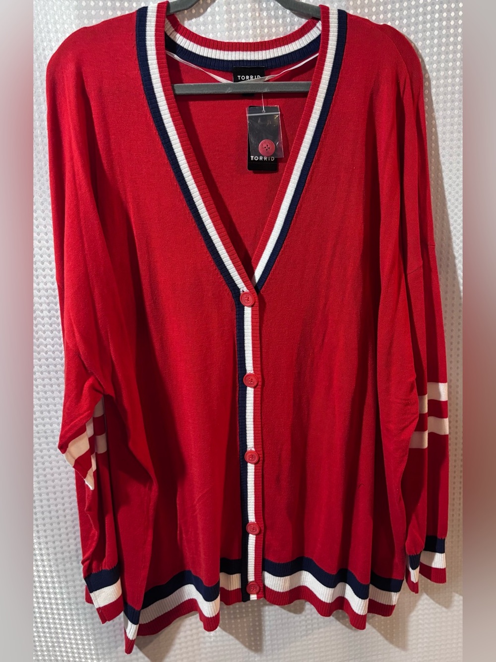 NWT Torrid 3X Red Drop Shoulder Striped Outline Cardigan Sweater